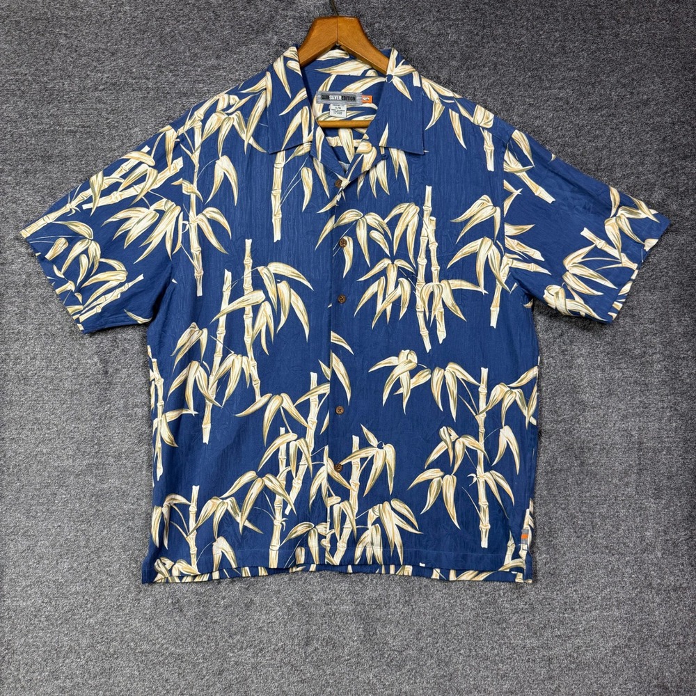 Quiksilver Edition Hawaiian Shirt L Men Blue Bamboo Silk Cotton Comfort Fit